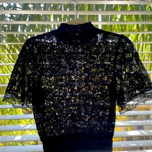 Black lace short sleeve blouse
